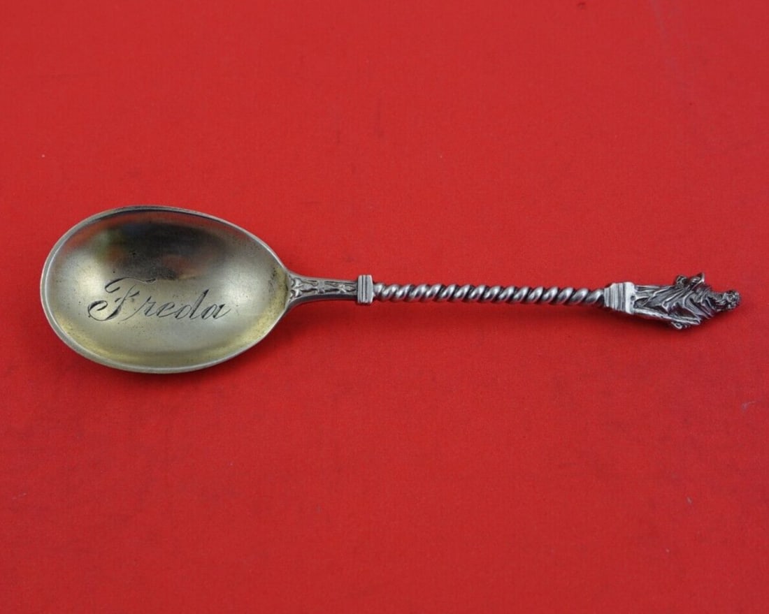 Gorham Apostles Sterling Silver Sugar Spoon 5 3/4" Engraved Freda Kansas City: Gorham Apostles Sterling Silver Sugar Spoon 5 3/4" Engraved Freda Kansas City This exquisite sugar spoon from the Apostles pattern by Gorham features a small twist handle and a gold washed bowl, measu