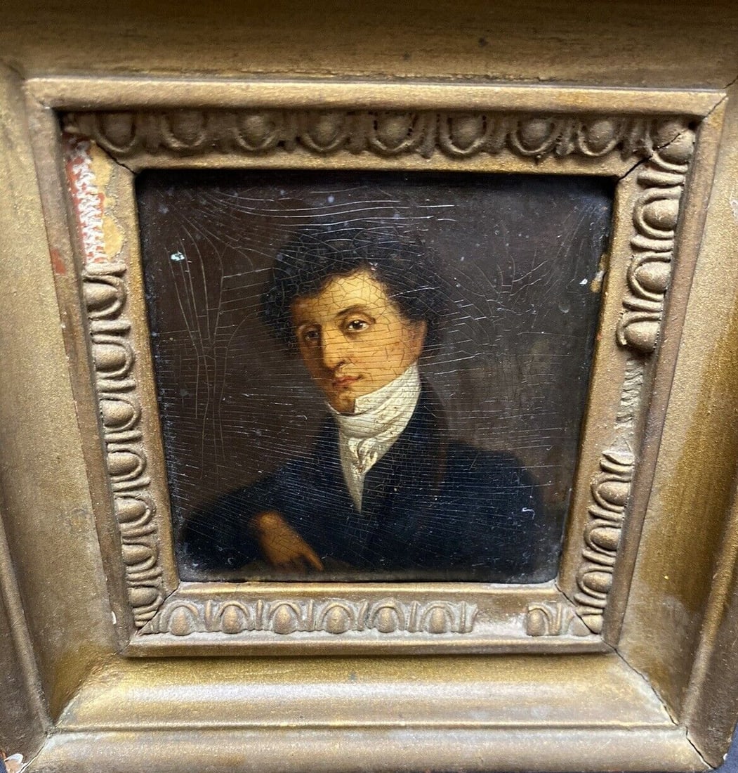 American School miniature portrait of Clark(e) in antique 4 inch frame (1 of 18)