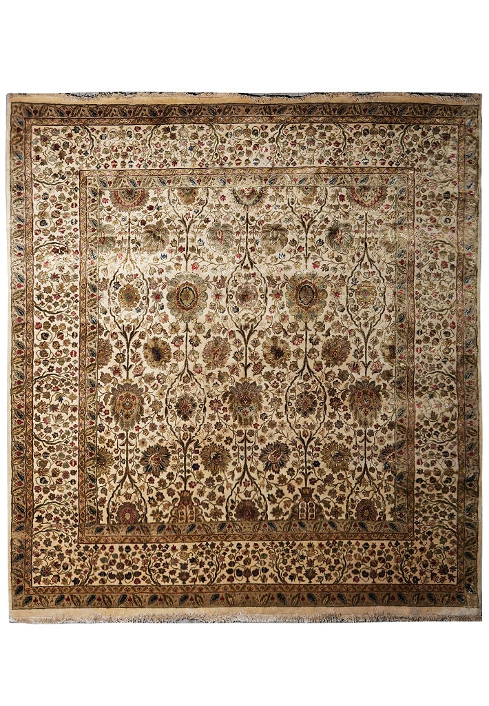 Handmade Jaipur Wool Silk Area Rug 96 x 105 in Ivory Green Black: Handmade Jaipur Wool Silk Area Rug 96 x 105 in Ivory Green Black Free continental US Shipping This 8 x 8.9 square handmade Jaipur rug is crafted from natural wool and silk, featuring a hand-knotted we