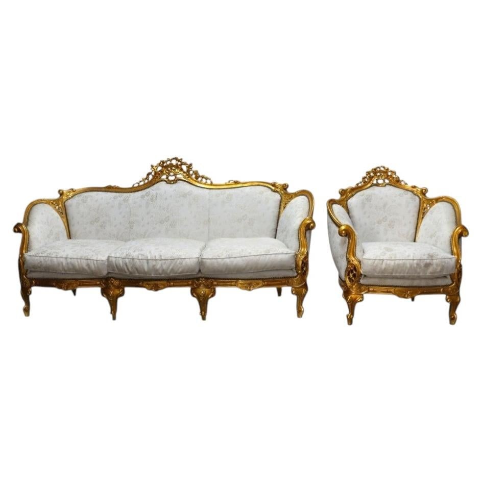 c1930 French Giltwood Rococo Style Sofa and Matching Armchair (1 of 18)
