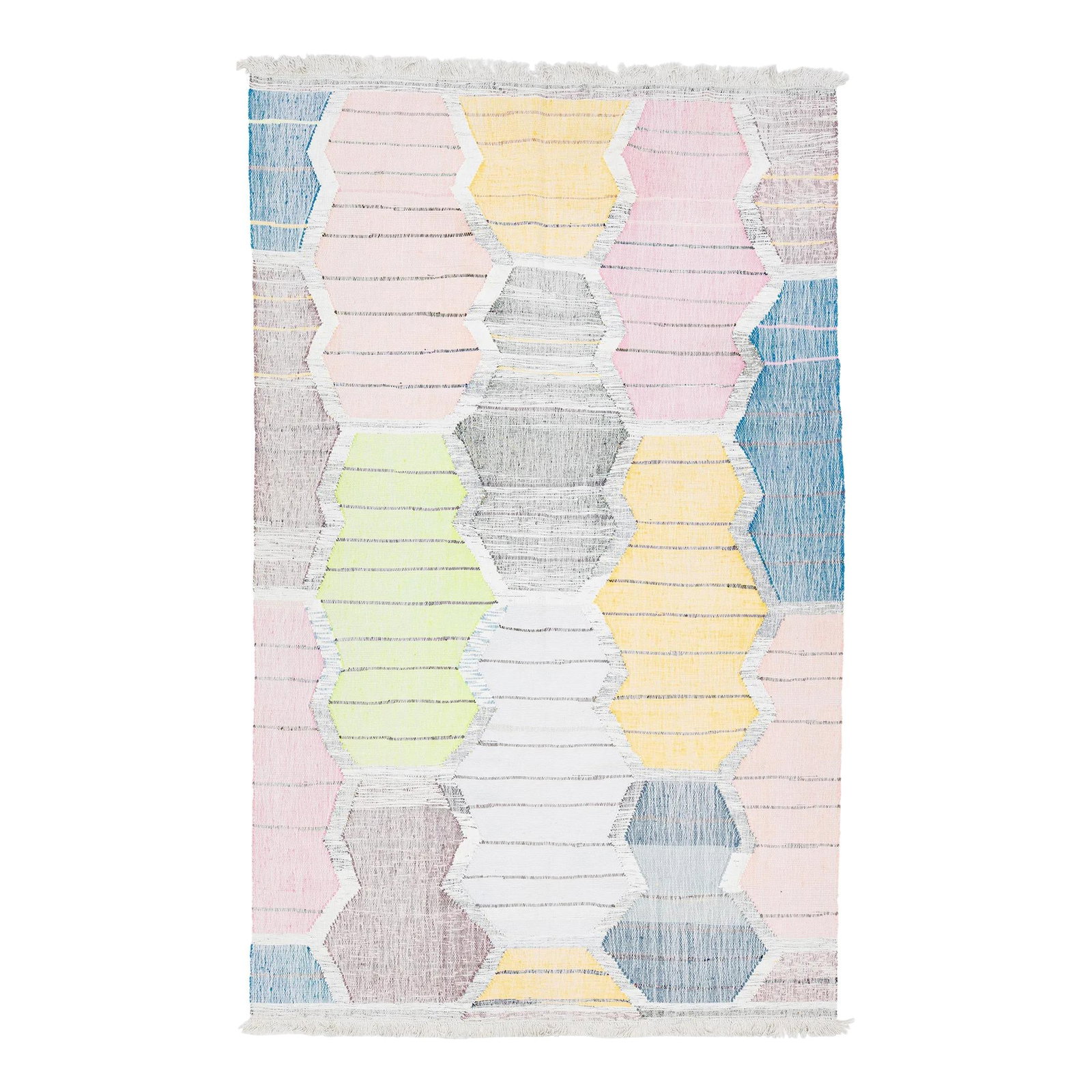 Contemporary Multicolored Geometric Kilim Wool Rug 6'6 x 10'5: Contemporary Multicolored Geometric Kilim Wool Rug 6'6 x 10'5 Enhance your living space with this stunning Contemporary Multicolored Kilim Wool Rug. Expertly crafted from durable wool, this rug showca