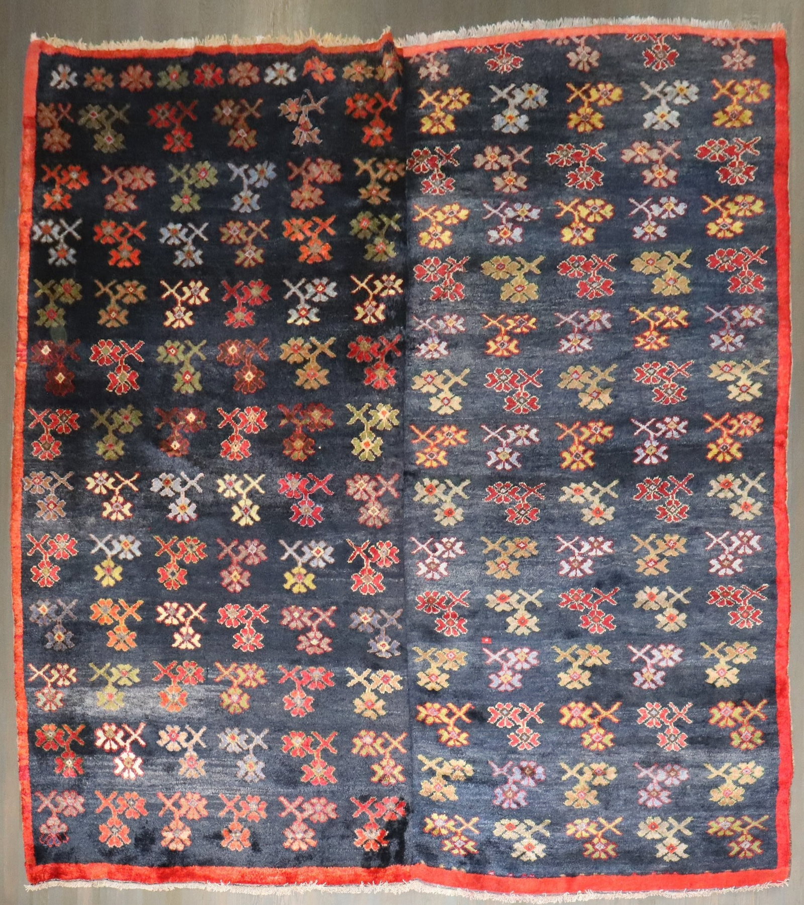 9' 6" x 9' 8" Square Turkish Konya Floral Carpet: 9' 6" x 9' 8" Square Turkish Konya Floral Carpet Resized mid 20th century Turkish floral Konya carpet in a square room-size format. This pre-owned Anatolian rug features a floral design and has been r