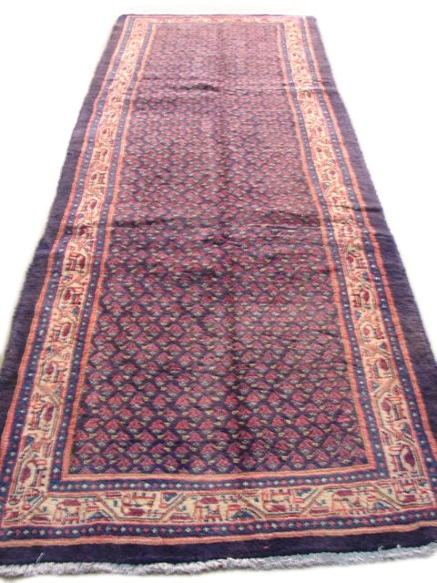 3.9 x 10.3 Purple Violet Handwoven Persian Hussainabad Runner: 3.9 x 10.3 Purple Violet Handwoven Persian Hussainabad Runner Free continental US Shipping Enhance your home with the regal allure of this handcrafted Purple Violet Persian Hussainabad Runner. Measuri