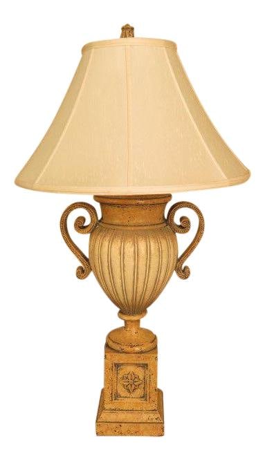 Elegant Venetian Urn Shaped Table Lamp with Shade Cream Wood: Elegant Venetian Urn Shaped Table Lamp with Shade Cream Wood Illuminate your space with this beautifully crafted Venetian paint decorated urn-shaped table lamp, complete with a shade. This elegant pie