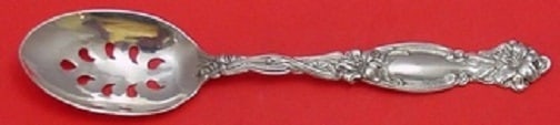 International Frontenac Sterling Silver Slotted Serving Spoon 8 1/4 Monogrammed: International Frontenac Sterling Silver Slotted Serving Spoon 8 1/4 Monogrammed Frontenac by International is a custom-made sterling silver serving spoon with a pierced 9-hole design. It measures 8 1/