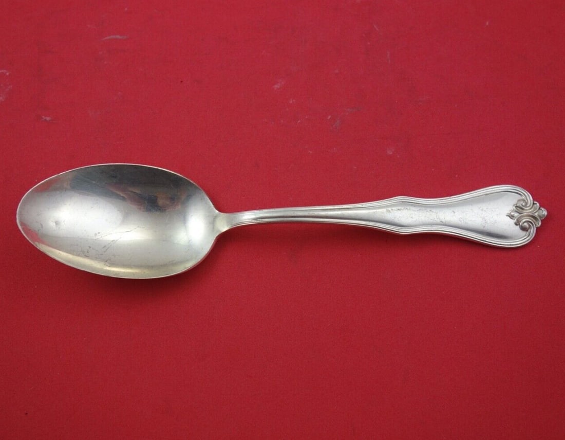 Amston Puritan Sterling Silver 8 Inch Serving Spoon: Amston Puritan Sterling Silver 8 Inch Serving Spoon Sterling silver serving spoon in the Puritan pattern by Amston. The spoon is not monogrammed and is described as being in excellent pre-owned condit