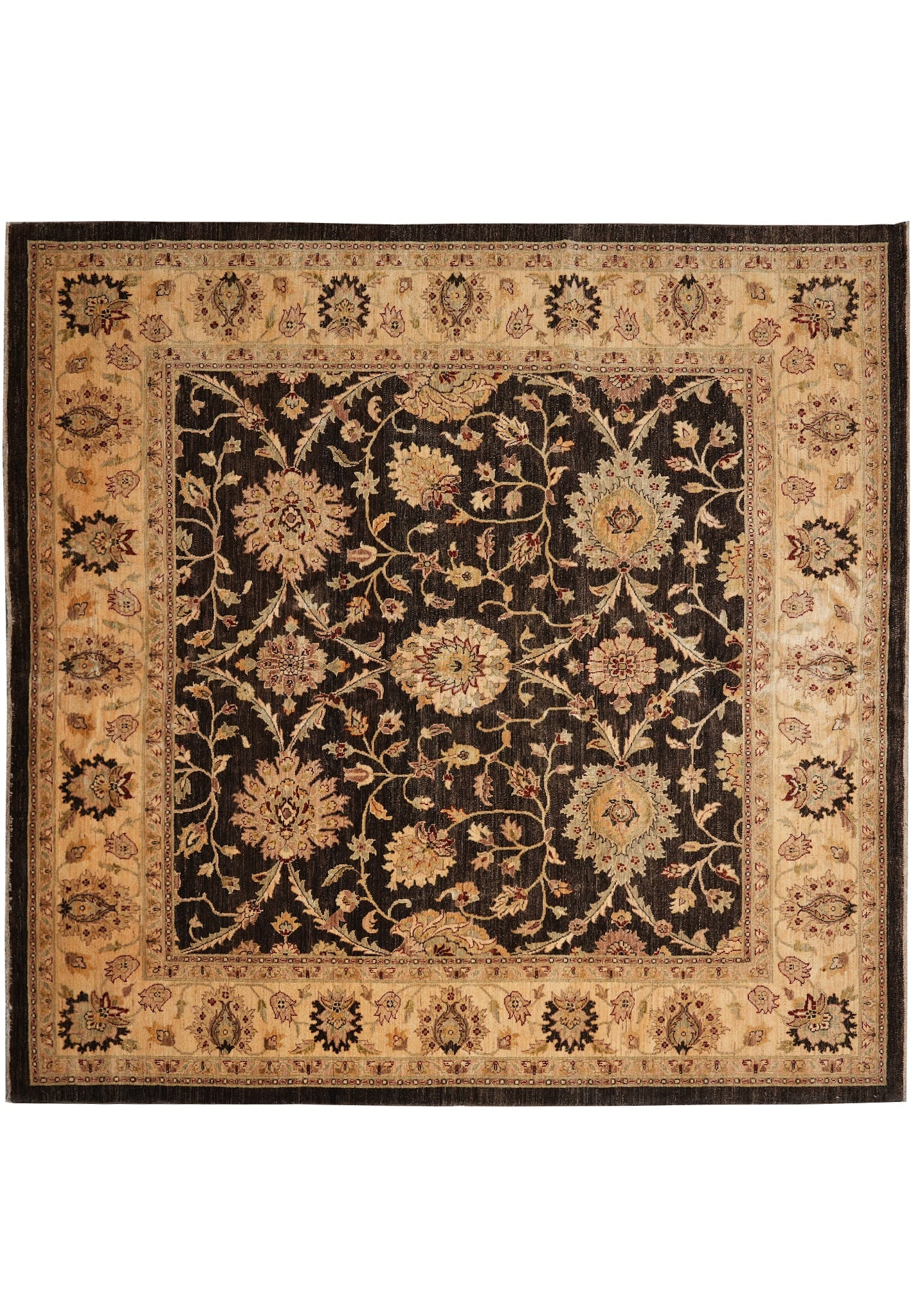 10 x 10 Feet Square Chobi Peshawar Hand-Knotted Wool Rug: 10 x 10 Feet Square Chobi Peshawar Hand-Knotted Wool Rug Free continental US Shipping This square Chobi Peshawar rug is a handmade, hand-knotted wool rug with a soft, durable pile. It is described as 