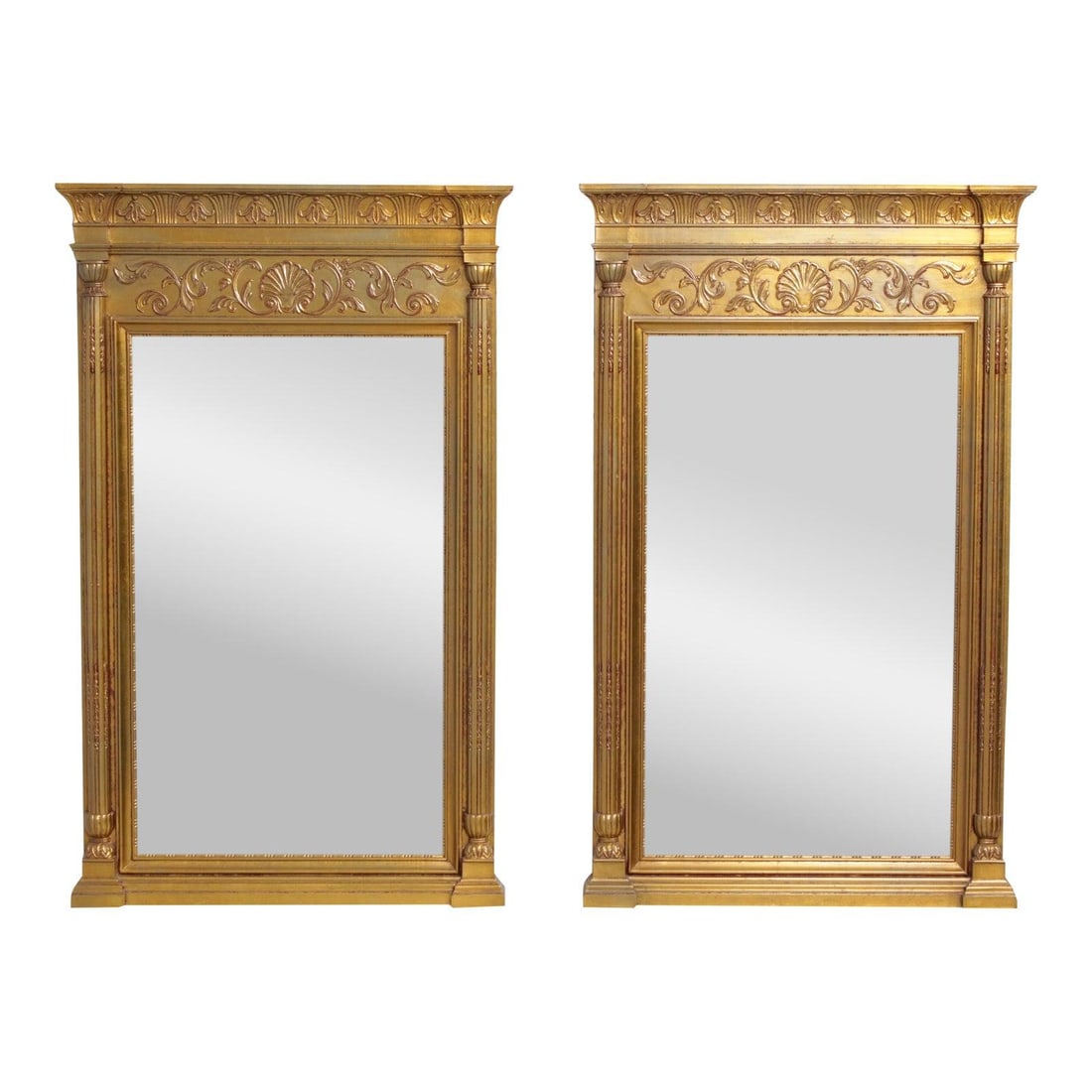 Pair of Neoclassical Beveled Glass Mirrors with Gold Leaf Finish (1 of 10)