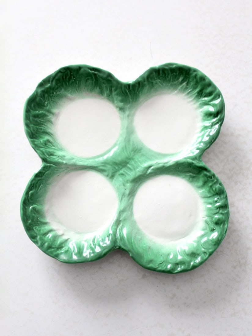 Vintage Italian Cabbageware Ceramic Serving Plate 8.25" Green Design (1 of 9)