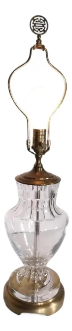 Crystal Glass Urn Form Table Lamp with Brass Base by Wildwood: Crystal Glass Urn Form Table Lamp with Brass Base by Wildwood This late 20th century table lamp by Wildwood features an elegant urn-shaped body crafted from crystal glass, mounted on a cast brass base