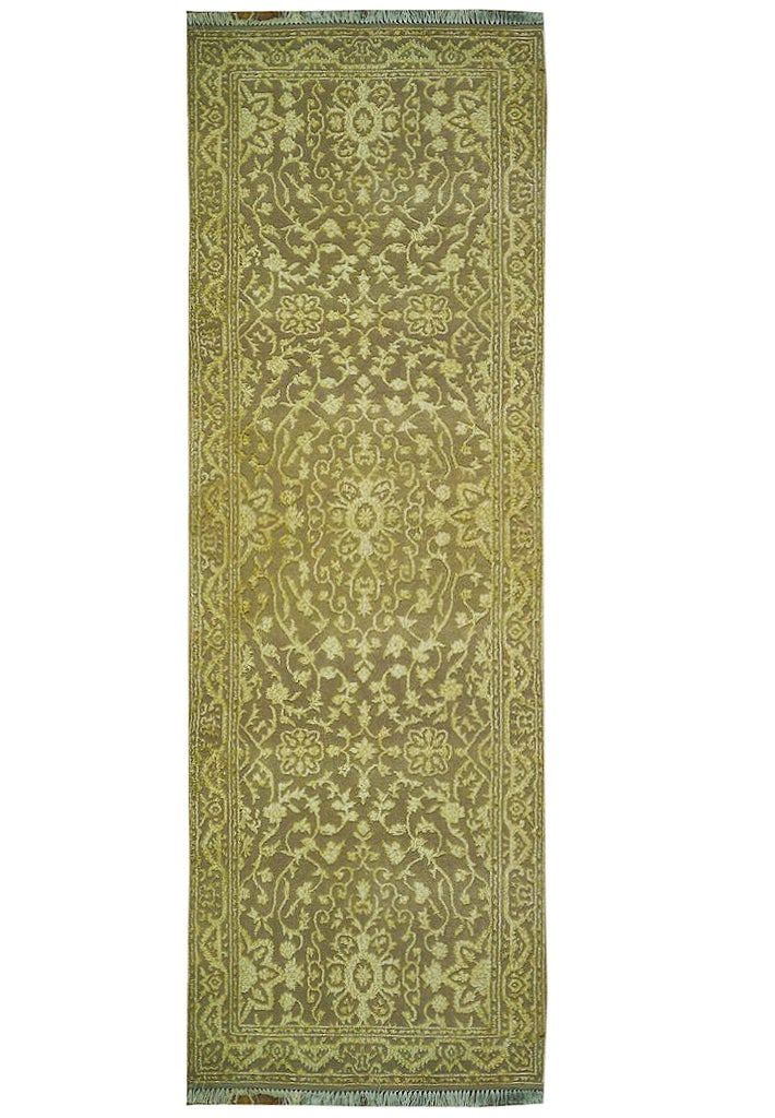 Handmade Wool Silk Rug 2'9 x 8' Tan Brown Geometric Design (1 of 6)