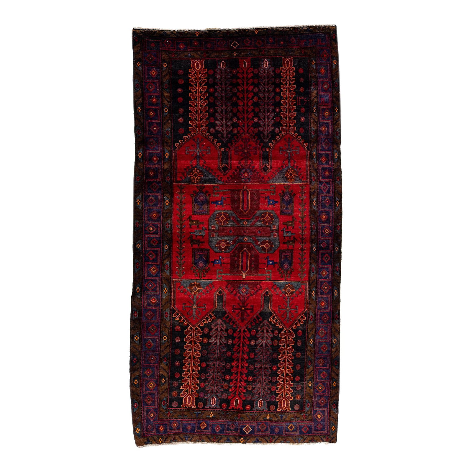 Vintage Bidjar Hand-Knotted Wool Rug Red Tribal Design 5'3 x 10'4: Vintage Bidjar Hand-Knotted Wool Rug Red Tribal Design 5'3 x 10'4 Enhance your space with this exquisite 1960s Vintage Bidjar Hand-Knotted Wool Rug. Featuring a rich red color field, this stunning rug