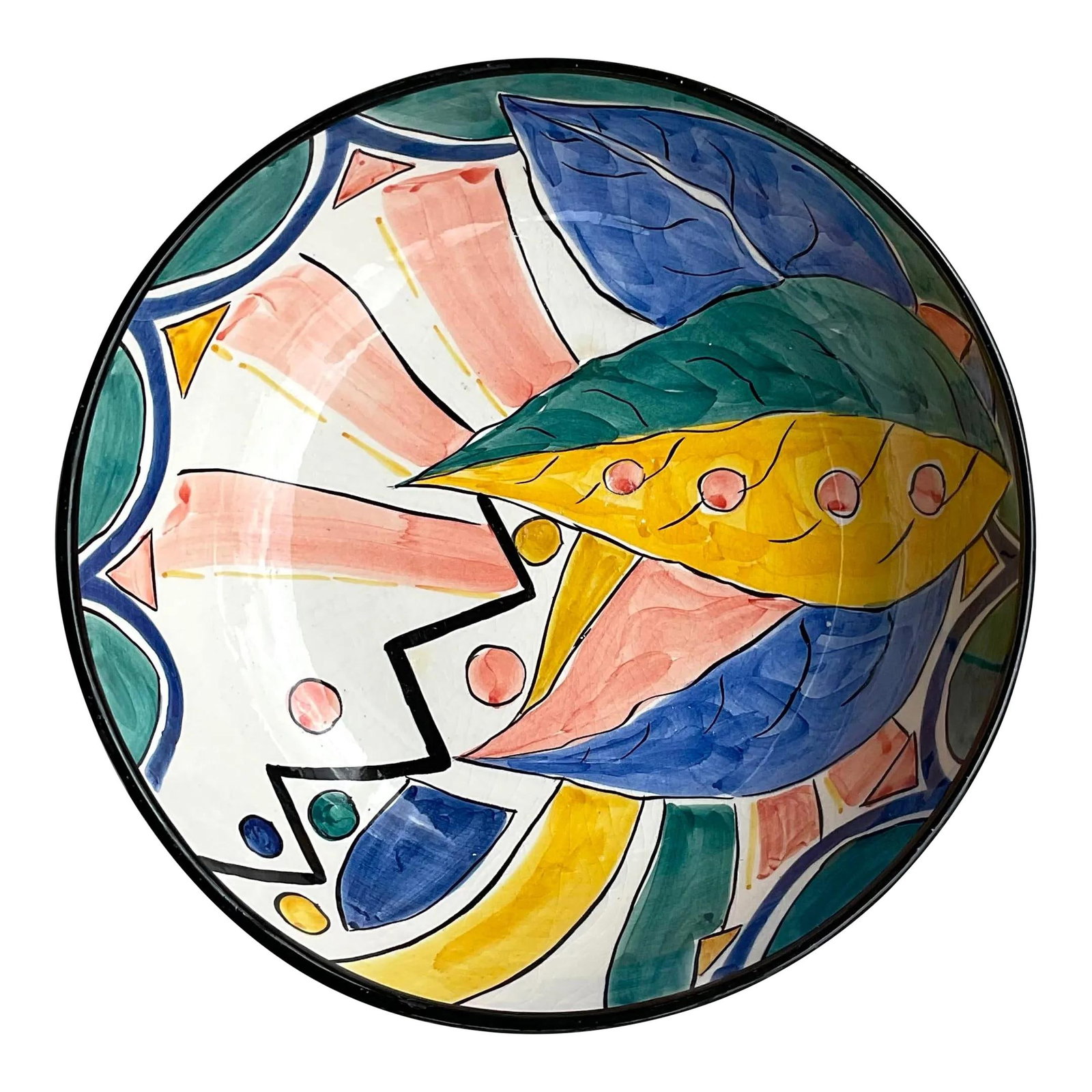 Vintage Boho Pereiras Portugal Hand Painted Ceramic Bowl 12" (1 of 7)