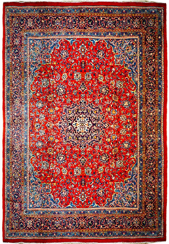 Handmade 9'9 x 13' Red Orange Persian Sarouk Rug (1 of 6)