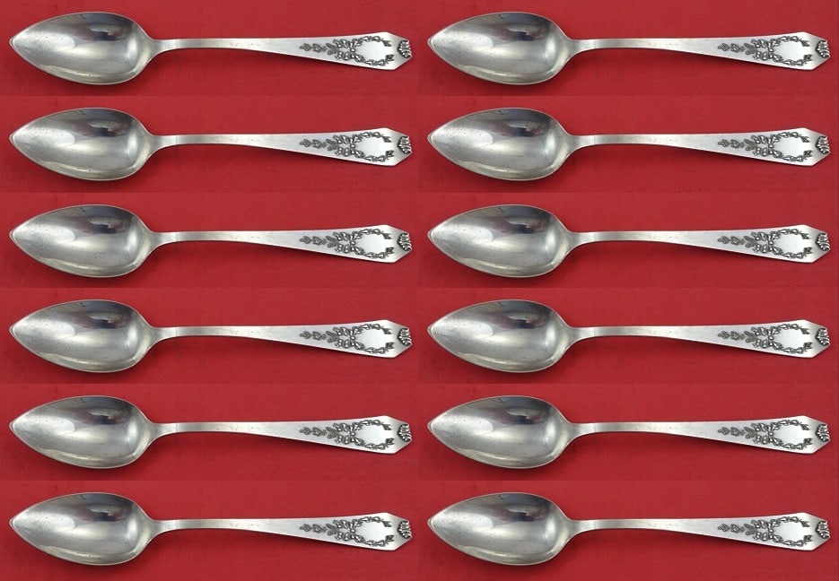 Whiting Madam Jumel Sterling Silver Place Soup Spoon Set 12 pcs 7": Whiting Madam Jumel Sterling Silver Place Soup Spoon Set 12 pcs 7" Enhance your dining experience with this elegant set of 12 place soup spoons, crafted from high-quality sterling silver in the exquis