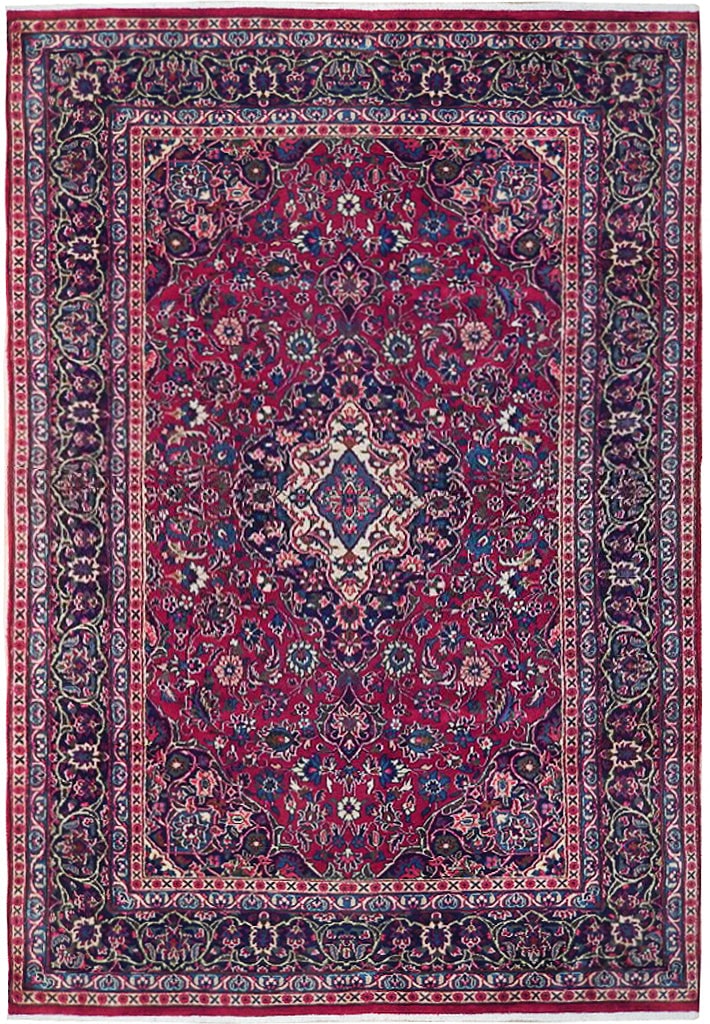 6'3" x 10' Red Semi-Antique Persian Kashan Rug Hand-Knotted Wool: 6'3" x 10' Red Semi-Antique Persian Kashan Rug Hand-Knotted Wool Free continental US Shipping Introducing the 6'3" x 10' Red Semi-Antique Persian Kashan Rug, a stunning example of traditional craftsma