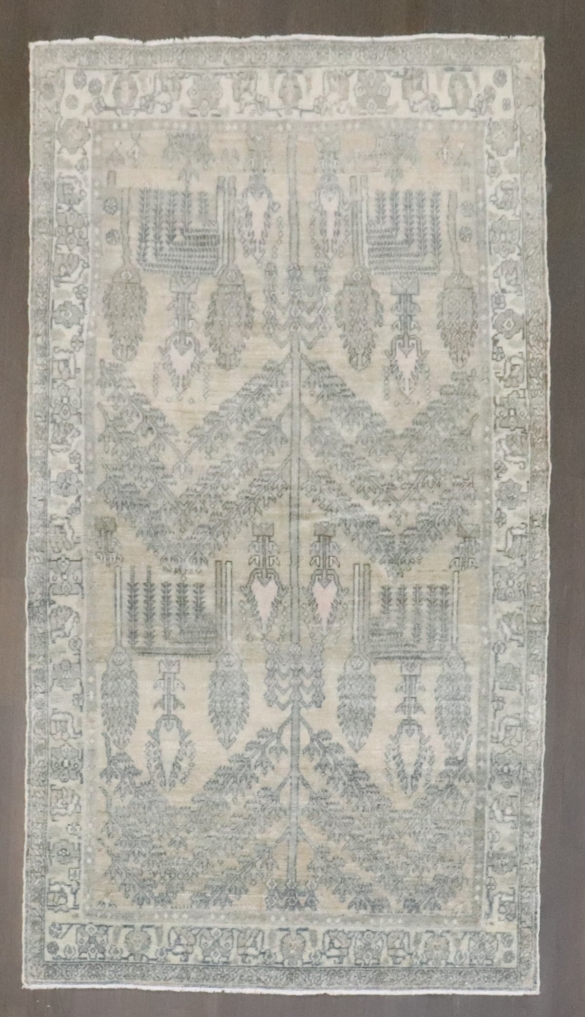 4' x 7' Persian Malayer Accent Rug in Neutral Tones: 4' x 7' Persian Malayer Accent Rug in Neutral Tones Pre-owned Persian Malayer accent rug featuring a willow tree pattern in neutral colors. This accent-size rug dates to the 2nd quarter of the 20th ce
