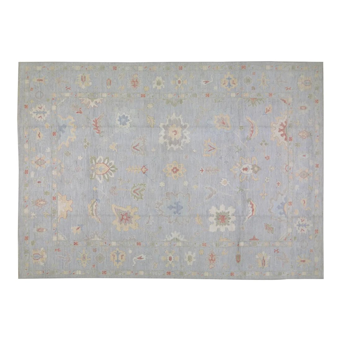 10'x14'1" Wool Area Rug Hand-Knotted Turkish Oushak Style: 10'x14'1" Wool Area Rug Hand-Knotted Turkish Oushak Style This Turkish Oushak hand-knotted wool rug is crafted using traditional techniques, combining generations of artistry with a modern design sens