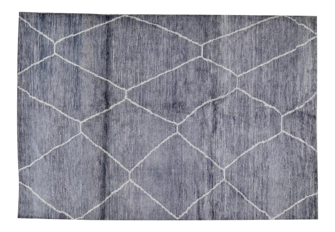 6'8"x10' Wool Beni Ourain Rug Hand Knotted Gray Moroccan: 6'8"x10' Wool Beni Ourain Rug Hand Knotted Gray Moroccan Hand-knotted Moroccan Beni Ourain rug featuring natural colors, a contemporary style, and a soft texture. Pre-owned. Specifications Item Type: 