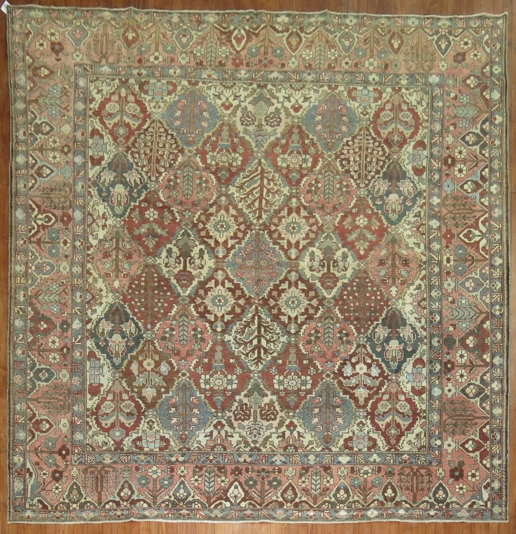 10' 3" x 10' 4" Square Bakhtiari Persian Room Rug: 10' 3" x 10' 4" Square Bakhtiari Persian Room Rug Early 20th-century Persian Bakhtiari rug in a square room-size format. This pre-owned piece features the Bakhtiari design tradition and presents an in