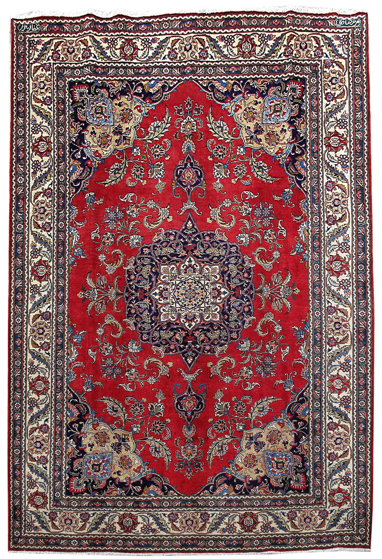 Persian Tabriz Wool Rug 7'9 x 11'6 Handcrafted Signed Red: Persian Tabriz Wool Rug 7'9 x 11'6 Handcrafted Signed Red Free continental US Shipping Enhance your living space with this exquisite handcrafted Persian Tabriz rug, featuring traditional designs that 