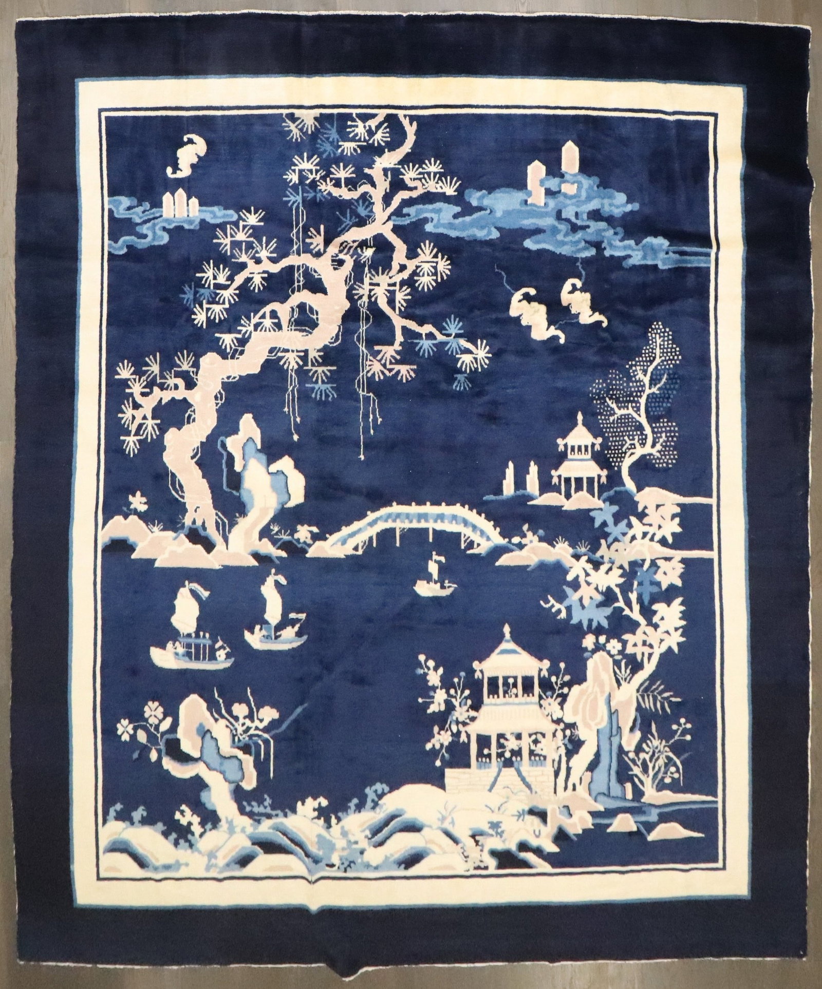 8' 5" x 9' 4" Square Chinese Peking Room Rug: 8' 5" x 9' 4" Square Chinese Peking Room Rug Vintage Chinese Peking square rug in a small room size format, dating to the third quarter of the 20th century. This pre-owned rug is identified as an inte