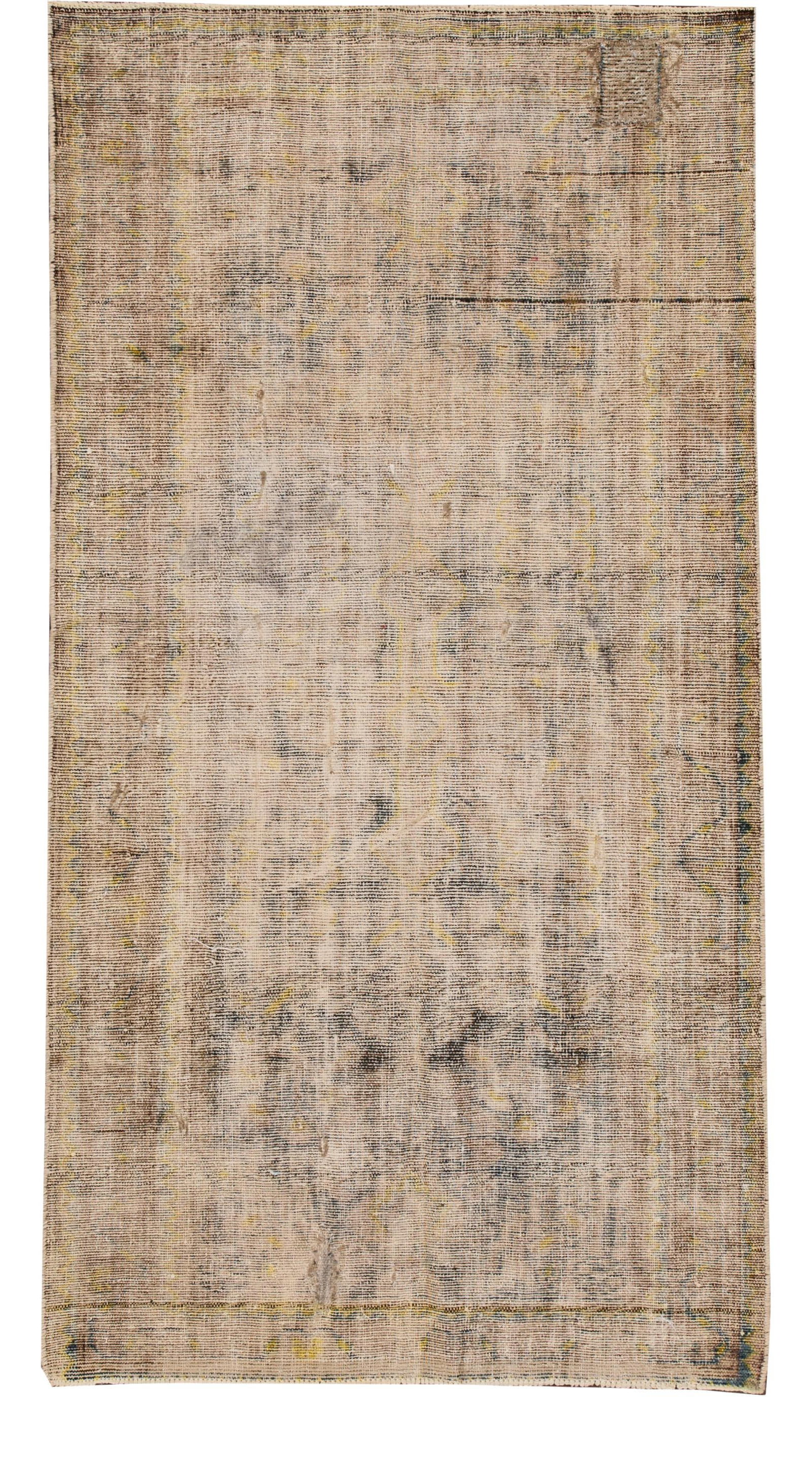 Vintage Persian Kerman Handmade Wool Rug Tan Geometric Design 3'4 x 6'3: Vintage Persian Kerman Handmade Wool Rug Tan Geometric Design 3'4 x 6'3 Discover the charm of this Vintage Persian Kerman Handmade Wool Rug featuring a stunning tan field adorned with multi-color acce