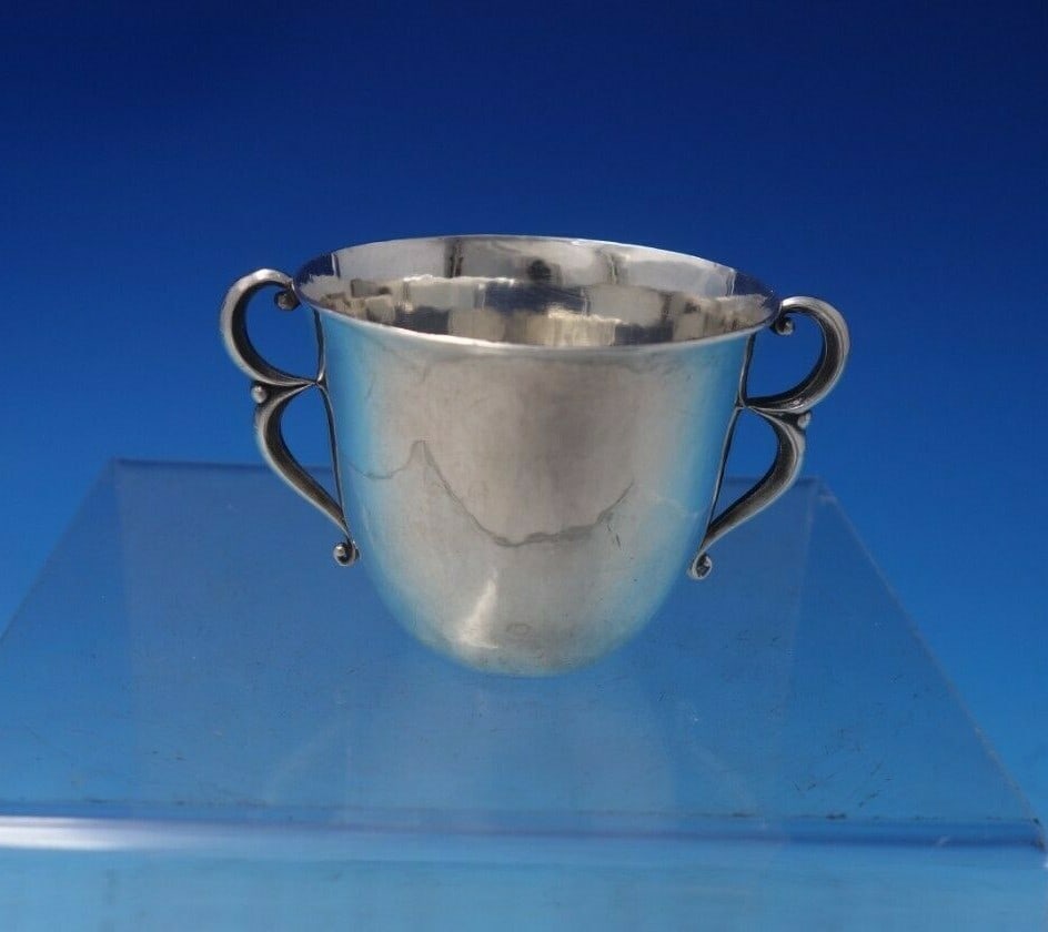 Georg Jensen No 373 Sterling Silver Toothpick Holder Denmark: Georg Jensen No 373 Sterling Silver Toothpick Holder Denmark A vintage Georg Jensen sterling silver childs cup with handles, marked GI and identified as Number 373. The piece is described as a toothpi