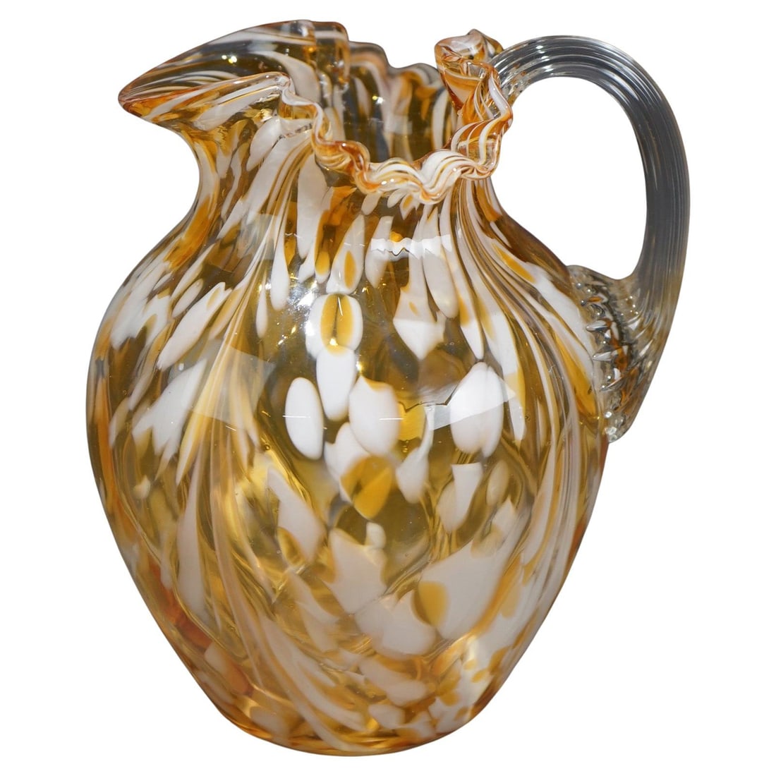 Antique Mount Washington C1910 Swirled Glass Pitcher with Ruffled Rim (1 of 11)