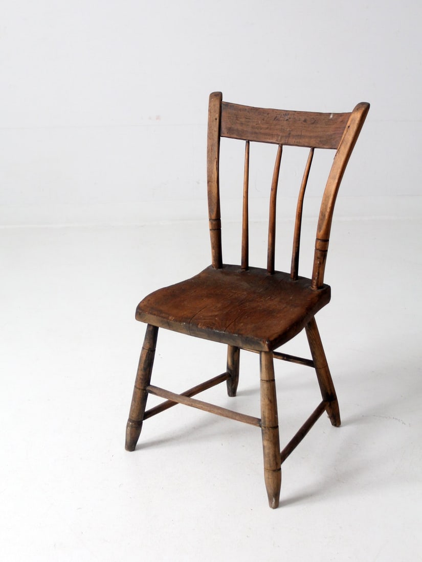 Primitive Wooden Side Chair with Spindle Back and Plank Seat (1 of 11)