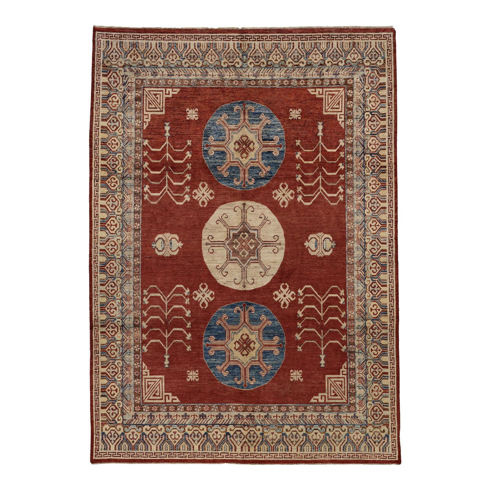 Handmade Modern Khotan Wool Rug in Vibrant Rust 7'8 x 10'9 (1 of 5)