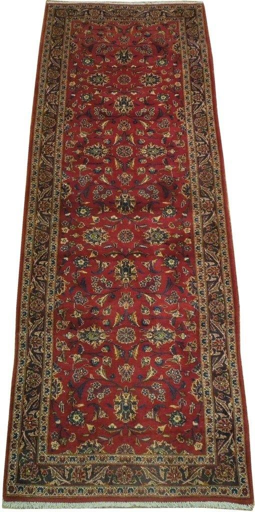 3.5 x 9.7 Red Persian Kashan Runner Rug Handmade Wool Elegance: 3.5 x 9.7 Red Persian Kashan Runner Rug Handmade Wool Elegance Free continental US Shipping Elevate your space with this exquisite 3.5' x 9.7' Red Handmade Traditional Design Persian Kashan Runner Rug