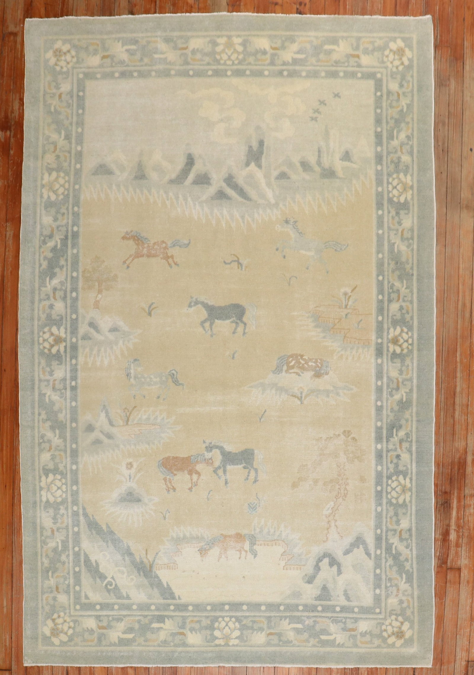 5' 7" x 8' 1" Early 20th Century Chinese Pictorial Horse Rug (1 of 7)