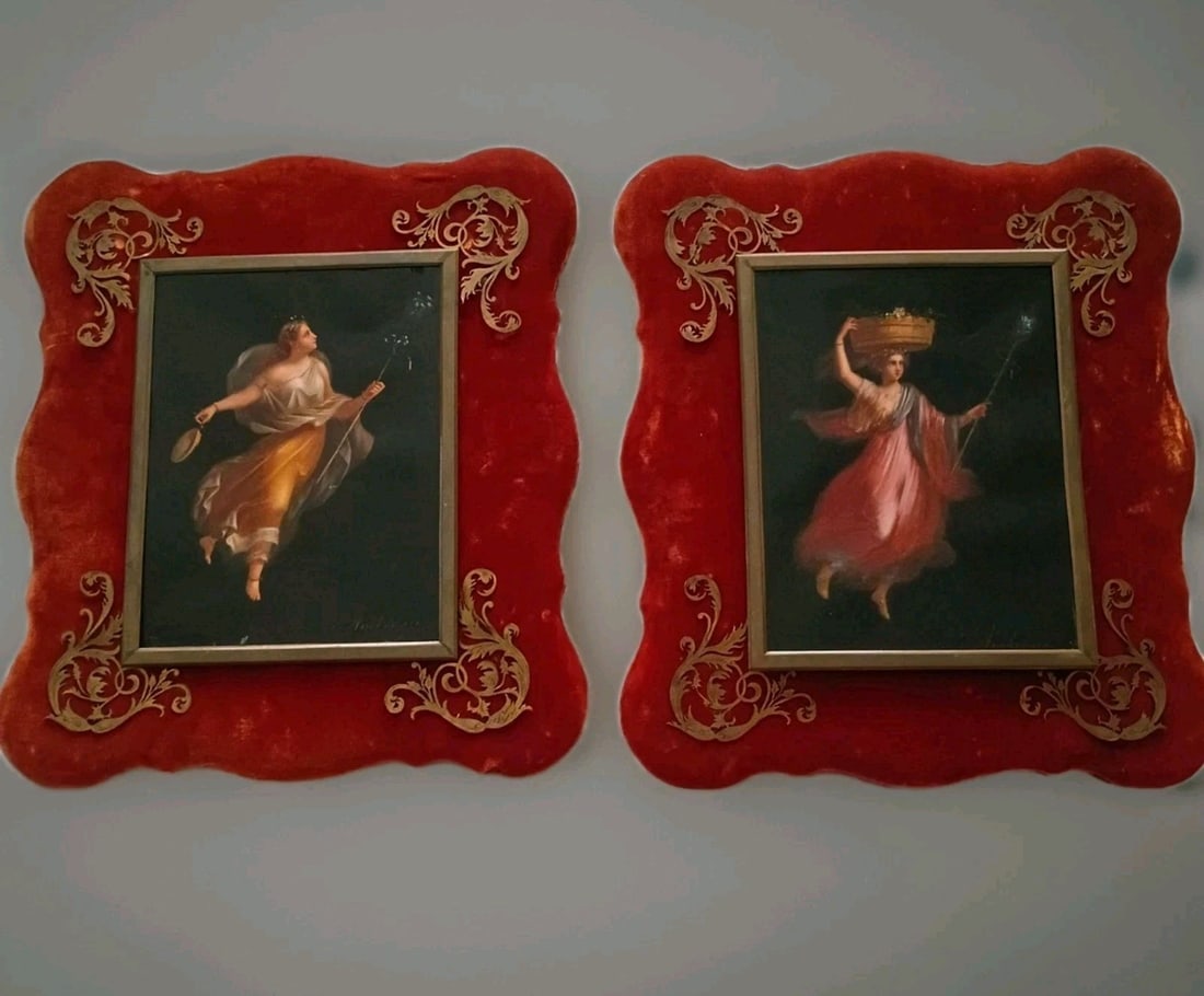 Pair of Italian oil paintings by Jerome Ambrosini allegorical angels (1 of 18)