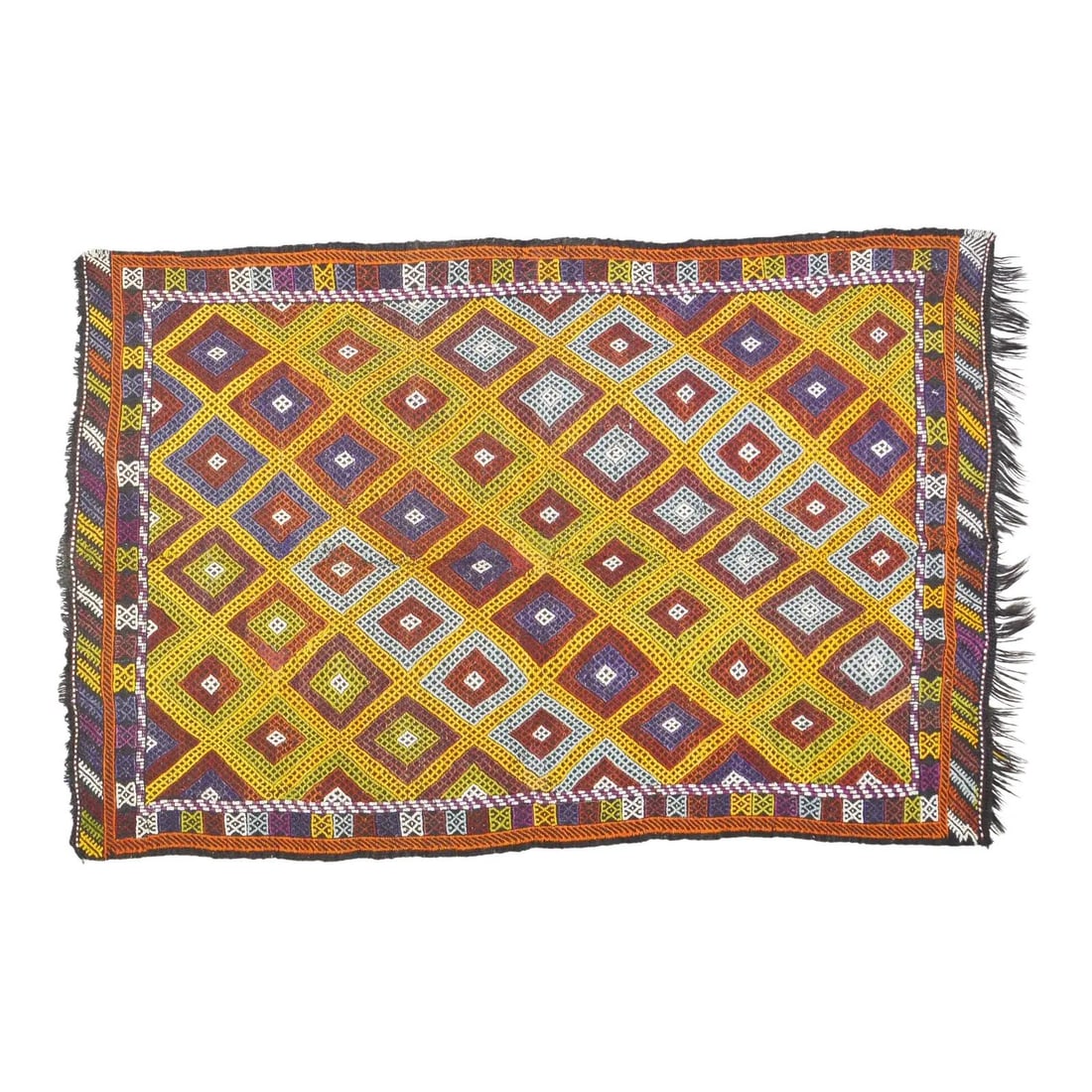 5'3" x 8' Wool Anatolian Flatweave Rug in Natural Yellow Tones: 5'3" x 8' Wool Anatolian Flatweave Rug in Natural Yellow Tones This vintage Turkish Anatolian kilim rug is hand woven from wool and features a flatweave construction with natural colors and a soft tex