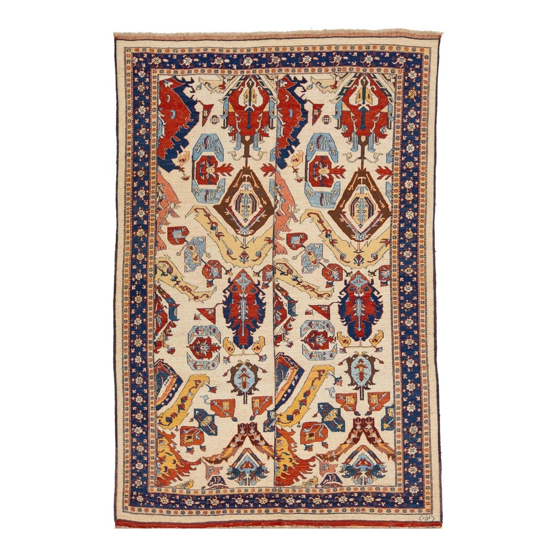 Vintage Handmade Persian Sumakh Wool Rug Beige 6'7 x 10 Allover Design: Vintage Handmade Persian Sumakh Wool Rug Beige 6'7 x 10 Allover Design Enhance your space with this exquisite Vintage Handmade Persian Sumakh Wool Rug. Featuring a soft beige background, this hand-kno