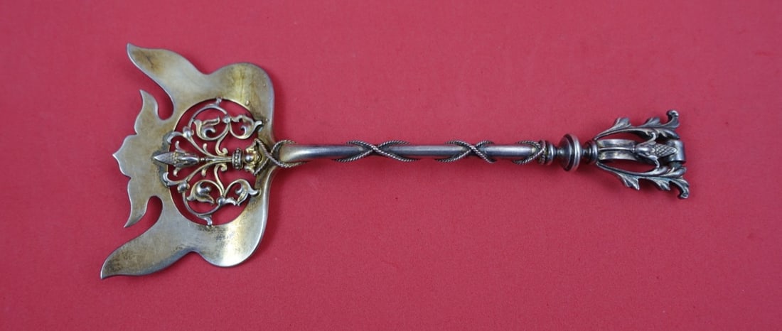 Shiebler Sterling Sardine Fork Gold Wash 3D Rope Handle 6 7/8 Inch (1 of 2)