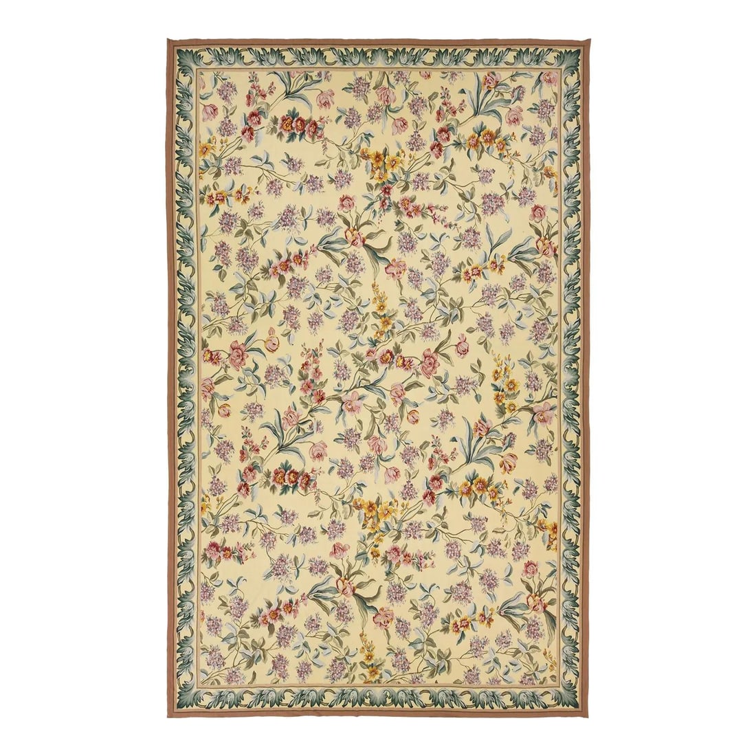 12'7" x 20'2" French Aubusson wool rug pale yellow floral (1 of 10)