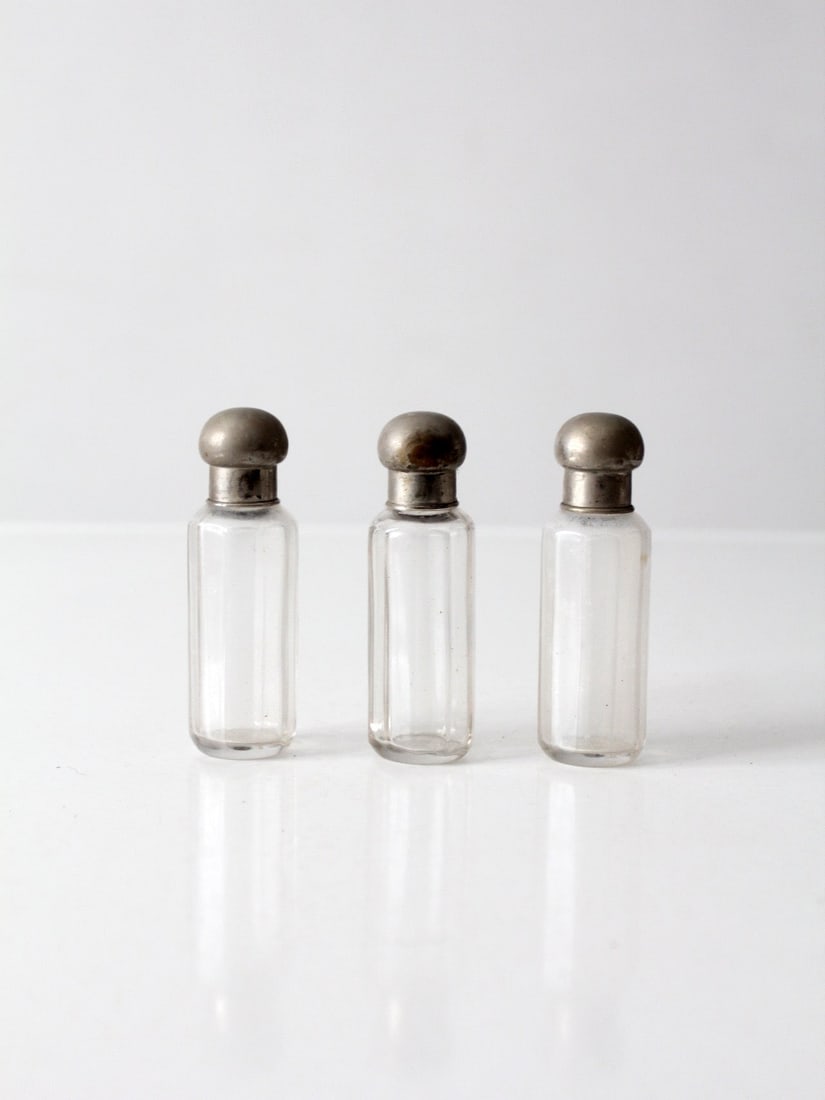 Set of 3 Art Deco Glass Vanity Bottles with Silver Tone Caps (1 of 10)