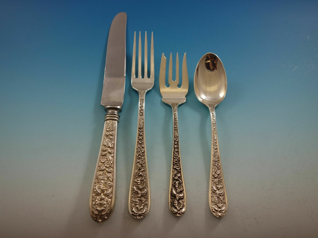 Stieff Corsage Vintage 4pc Sterling Silver Place Setting: Stieff Corsage Vintage 4pc Sterling Silver Place Setting Presenting a stunning 4-piece vintage place setting from the Corsage pattern by Stieff, crafted from high-quality sterling silver. This exquisi