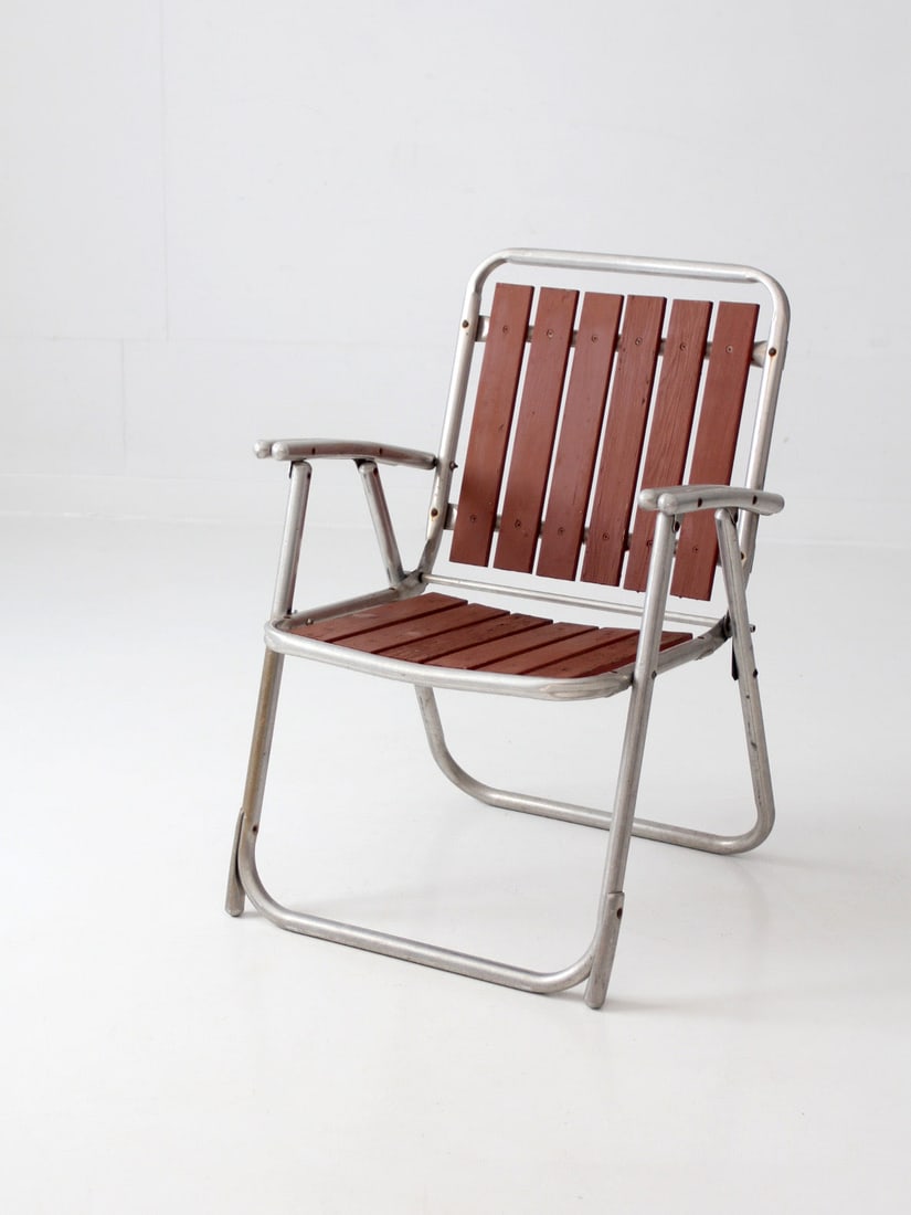 Vintage Folding Lawn Chair Aluminum Frame with Wood Slats (1 of 14)