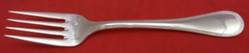 Christofle Perles sterling silver 4 tine salad fork 6 1/2 in: Christofle Perles sterling silver 4 tine salad fork 6 1/2 in A vintage Christofle Perles sterling silver salad fork with a 4-tine design and 6 1/2 inch length. It is not monogrammed and is in excellen