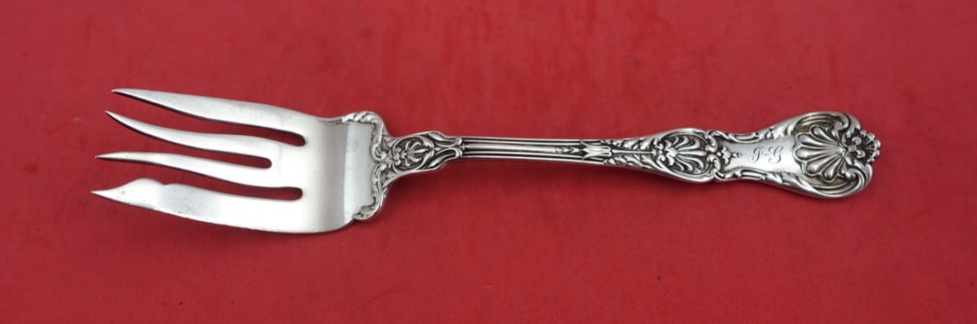 Gorham King George Sterling Silver Cold Meat Fork 8.5 Inch Fancy: Gorham King George Sterling Silver Cold Meat Fork 8.5 Inch Fancy This exquisite serving fork is a Sterling Silver Cold Meat Fork from the renowned King George pattern by Gorham, measuring 8 1/2 inches