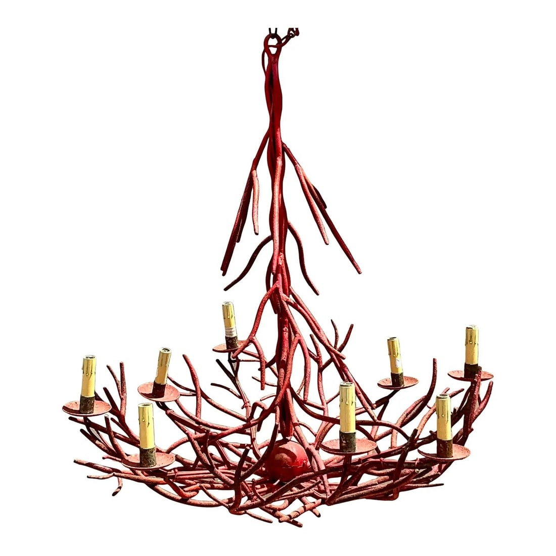 Vintage Coral Branch Chandelier Brick Red Metal Art Lighting (1 of 10)