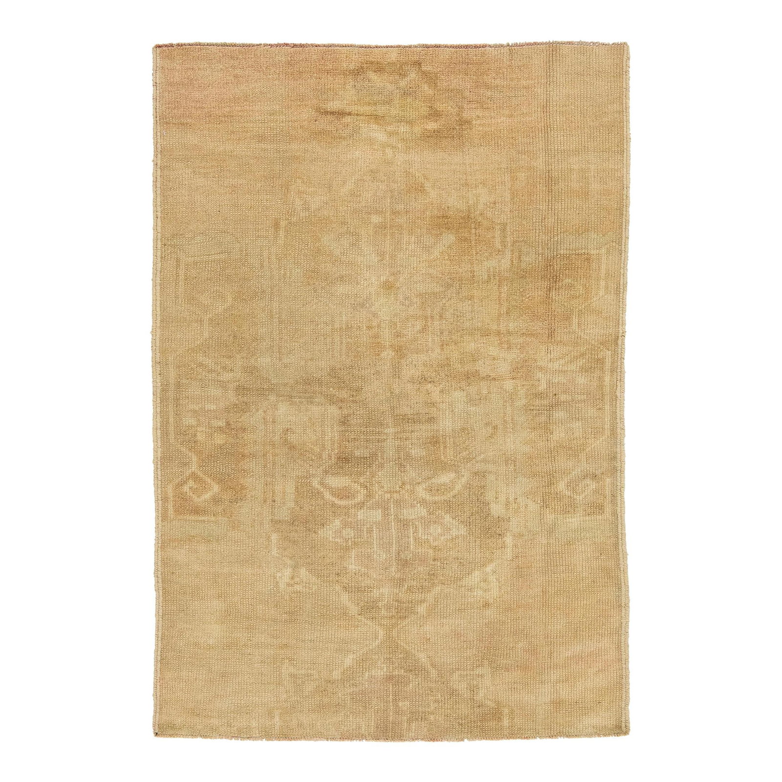 1940s Handmade Wool Turkish Anatolian Scatter Rug Tan 3'1 x 4'6 (1 of 8)