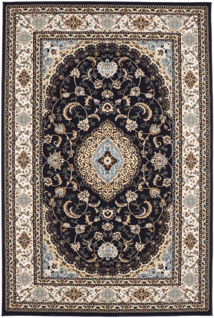 5'2 x 7'9 Polypropylene Vintage Floral Medallion Oriental Area Rug Navy Machine Made: 5'2 x 7'9 Polypropylene Vintage Floral Medallion Oriental Area Rug Navy Machine Made This navy floral medallion area rug features a vintage-inspired oriental design in shades of navy, ivory, beige, li