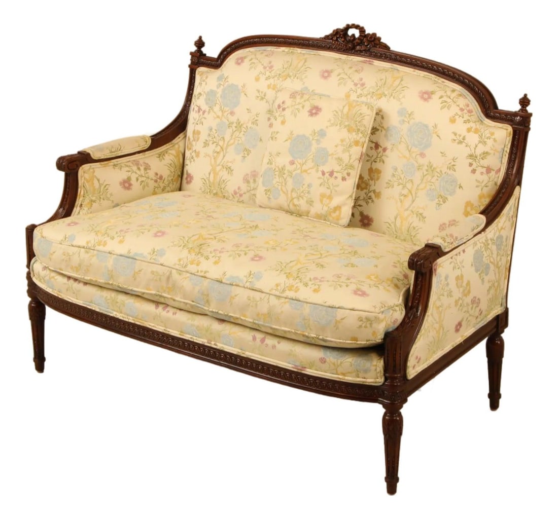 French Style Loveseat with Carved Details and Down Cushion (1 of 10)