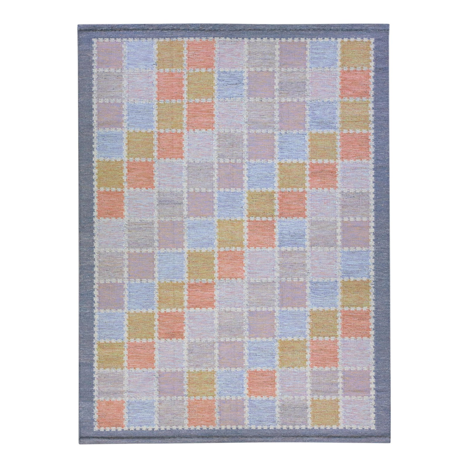 Scandinavian Multicolor Geometric Wool Rug 9'1 x 12'3: Scandinavian Multicolor Geometric Wool Rug 9'1 x 12'3 Enhance your living space with this stunning Scandinavian style wool rug, featuring a vibrant multicolor field. The modern design showcases a beau
