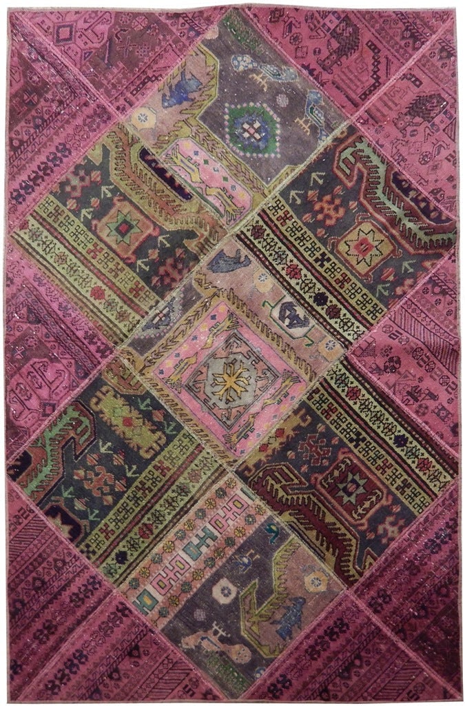 4.2 x 6.4 Hand-knotted Antique Persian Patchwork Rug Red: 4.2 x 6.4 Hand-knotted Antique Persian Patchwork Rug Red Free continental US Shipping Enhance your home decor with this exquisite 4.2 x 6.4 Antique Hand-knotted Persian Patchwork Pattern Rug. This bea