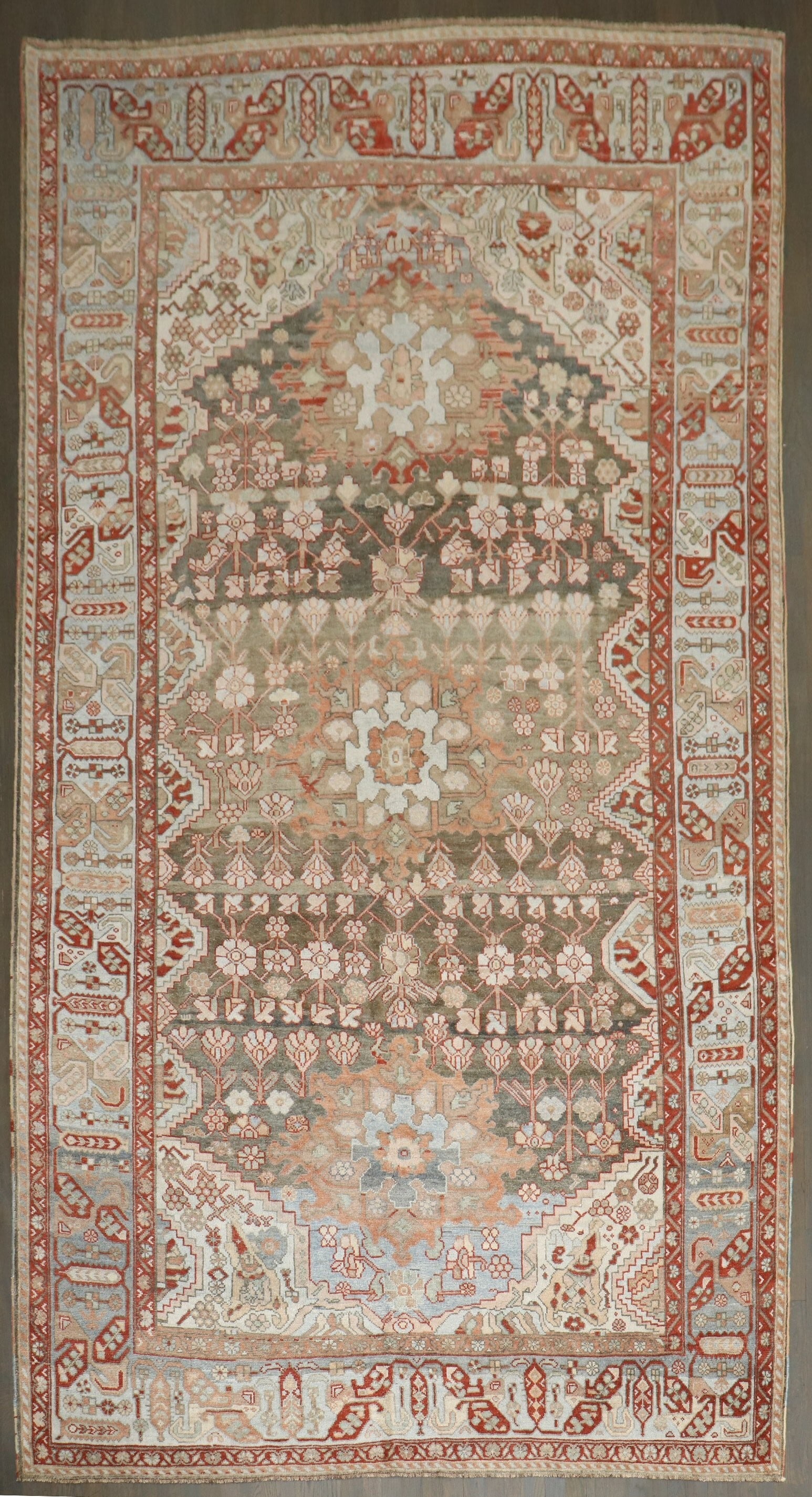 7' 3" x 12' 9" Persian Bakhtiari Gallery Rug: 7' 3" x 12' 9" Persian Bakhtiari Gallery Rug Persian Bakhtiari gallery rug dating from the 1920s, offered in a distinctive wide format. This pre-owned rug is identified as a Baktiari type. Specificati